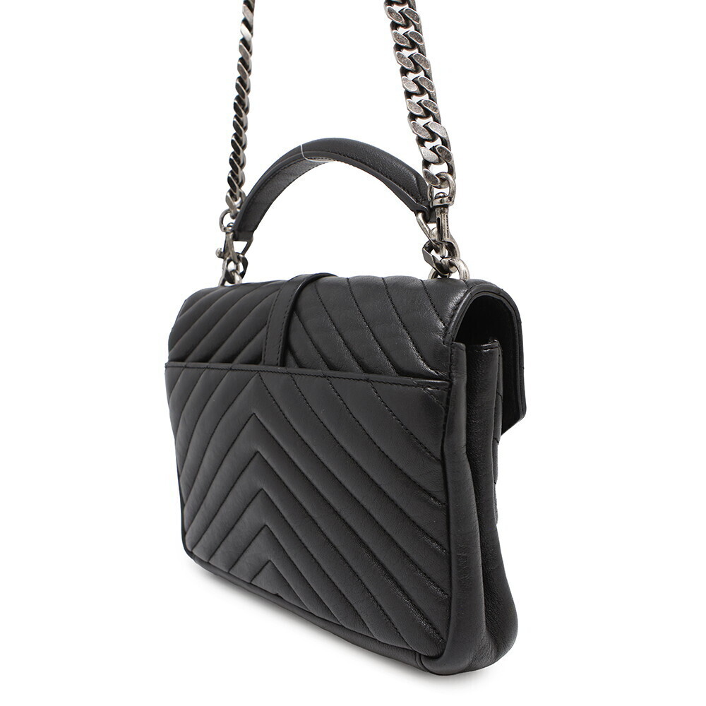 Saint Laurent Paris Handbag College Leather Chain Shoulder Bag Black - Picture 2 of 12